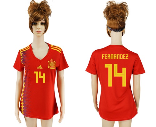 Women's Spain #14 Fernandez Red Home Soccer Country Jersey - Click Image to Close